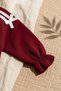 Burgundy and White Striped Ribbon Detailed Cotton Tracksuit Set for Baby Girls and Children - Soft Textured Two-Piece Set - 7