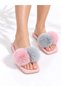 Pomella Women's Pink Double Pompom Plush Banded Non-Slip Sole Open Front House Slippers - 2