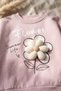 Flora Bloom 3D Daisy Detailed Powdered Rose Sweatshirt and Ribbed Beige Trousers Baby Top and Bottom Set - 4