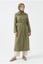 Tencel Fabric Collar with Mesh Detail, Waist Belt, Side Zipper, Cap, Oil Green 26Yt702