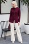 Flounced Buttoned Plum Knitwear Cardigan