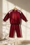 Burgundy and White Striped Ribbon Detailed Cotton Tracksuit Set for Baby Girls and Children - Soft Textured Two-Piece Set - 2