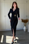 Padded V-Neck Slit Midi Dress with Waist Accessories - 8