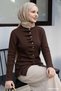 Flounced Buttoned Bitter Brown Knitwear Cardigan