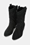 Women's Black Suede Genuine Leather Western Boots - 2