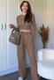 Ruffled Long Sleeve Crop Beige Set - 2