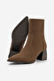 Women's Pointed Toe Thick Heeled Boots Rodis Light Brown Suede - 8