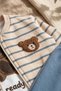 Baby Boy Blue Striped Teddy Bear Embroidered 3-Piece Set - Cotton Zippered Cardigan and Comfortable Jogger Bottom Set - 5