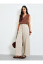 Khaki Wide-Leg Trousers with Drawstring Waist