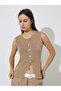 Tan Knitted Vest with Button and Split Hem - 3
