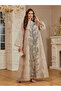 Beige Maxi Jalabiya with Shimmering Rhinestone Embellishment - 4
