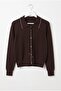 Dark Brown Polo Collar Cuffed Sleeves Decorative Buttoned Front Non-Opening Stitched Knitwear Sweater 60 60 - 2