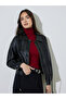 Black Contrast Trims Faux Leather Short Bomber Jacket