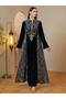 Navy Blue Velvet Maxi Jalabiya with Gold Embroidery - 2