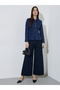 Navy Blue Peplum Shirt with Button Detail - 2