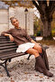 Brown Polo Collar Cuffed Sleeves Tie-Up Front Decorative Buttoned Non-Opening Stitched Knitwear Sweater 60 60 - 4