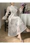 White Floral Maxi Dress with Long Sleeves
