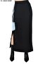 Denim Detailed Slit Skirt with Stone Design