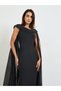 Black Sleeveless Maxi Dress with Cape Detail - 2