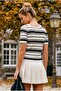 Ecru Asymmetric Collar Short Sleeve Striped Hem Buttoned Casual Knitwear Sweater 60 60 - 7