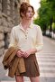 Ecru Shirt Collar Long Sleeve Half Placket Buttoned Casual Knitwear Sweater 57 60
