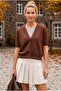 Brown Round Neck Short Sleeve Double-Look Single-Item Knitwear Sweater 58 60