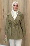 Drawstring Lined Khaki Short Trench Coat - 2