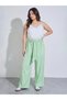 Plus Size Green Wide Leg Tie-Waist Trousers