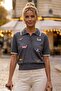 Gray Melange Polo Collar Short Sleeve Half Placket Buttoned Dog Appliqué Long Back Knitwear Sweater 58 60 - 7