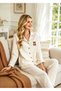 Women's Buttoned Ecru Color Teddy Bear Printed Shirt Collar Long Sleeve Pajama Set – Soft Textured Comfortable Home Wear - 3