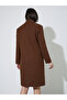 Coffee Brown Regular Fit Double Breasted Belted Wool Like Coat - 5