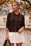 Dark Brown Polo Collar Cuffed Sleeves Decorative Buttoned Front Non-Opening Stitched Knitwear Sweater 60 60