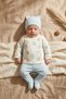 Tinypaws 100% Cotton 3-Piece Baby Boy Set - Teddy Bear Patterned Kimono Bodysuit, Pants with Booties, and Hat - 3