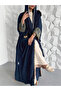 Printed Cuff Blue Open Abaya - 5
