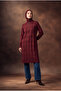 Baklava patterned zipper collar long knit tunic burgundy 25ktd4112