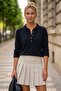 Black Shirt Collar Long Sleeve Half Placket Buttoned Casual Knitwear Sweater 57 60 - 3