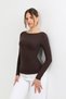 Women's Brown Boat Neck Soft Knitted Long Sleeve Blouse - H6179 - 6