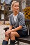 Gray Melange Round Neck Short Sleeve Double-Look Single Product Knitwear Sweater 58 60