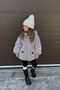 Heart Bow Embroidery Detailed Hooded Plush Cardigan for Girls - Gray