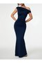 Navy Blue One-Shoulder Bodycon Maxi Dress - 3