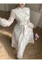 White Floral Maxi Dress with Long Sleeves - 2