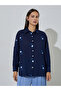 Navy Blue Floral Embroidery Long Sleeves Shirt - 3