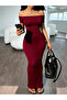 Burgundy Bodycon Off-Shoulder Maxi Dress