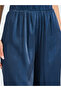 Dark Blue Wide-Leg Trousers with Elastic Waist - 3