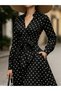 Black Polka Dot Collared Shirt Maxi Dress with Belted Waist and Pockets - 3
