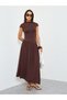 Brown Maxi Dress with Short Sleeves