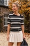 Black-Ecru Asymmetric Collar Short Sleeve Striped Hem Buttoned Casual Knitwear Sweater 60 60 - 3
