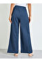Dark Blue Wide-Leg Ribbed Trousers - 4