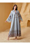 Maxi Jalabiya Dress with Intricate Print and Rhinestones
