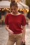 Red Boat Neck Short Sleeve Glittery Hem Lycra Knit Casual Knitwear Sweater 57 60 - 3